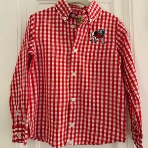 Boy’s Red & White Gingham Cotton Button Down Shirt Size 4T UGA Georgia Bulldogs